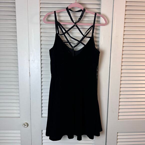 Killstar Magicka Black Velvet Skater Dress Size XXL Gothic Strappy Back Witchy - Picture 3 of 8